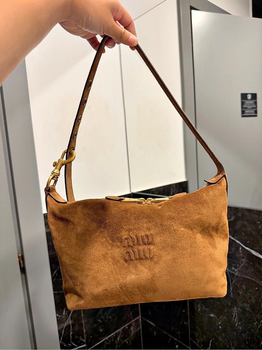 MiuMiu Spirit Suede Shoulder Bag Cocoa Brown Small